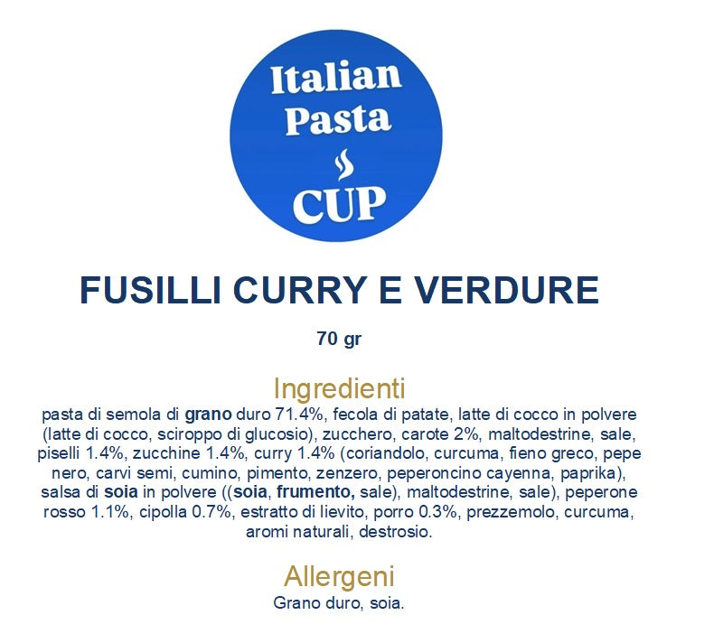 ITALIAN PASTA CUP - FUSILLI CURRY E VERDURE - Prezzo di lancio