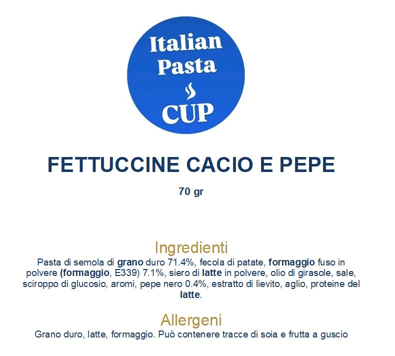 ITALIAN PASTA CUP - FETTUCCINE CACIO E PEPE - Prezzo di lancio