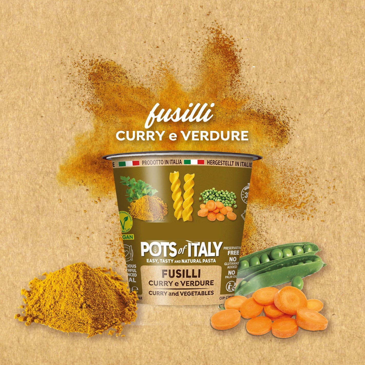 ITALIAN PASTA CUP - FUSILLI CURRY E VERDURE - Prezzo di lancio