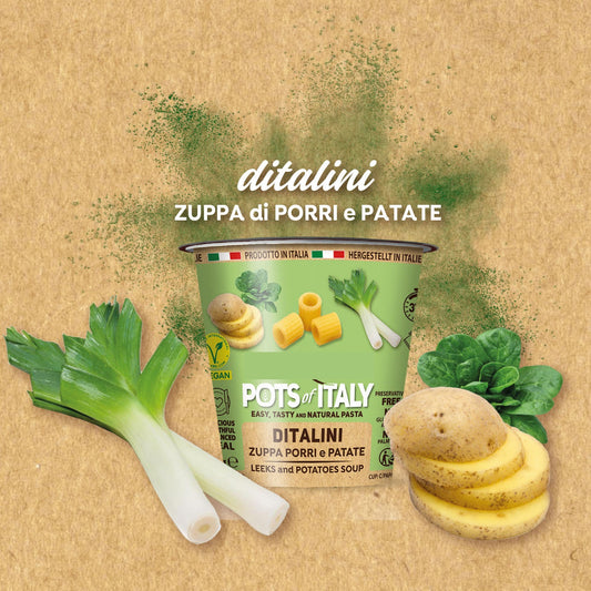 ITALIAN PASTA CUP - DITALINI ZUPPA PORRI E PATATE - Prezzo di lancio